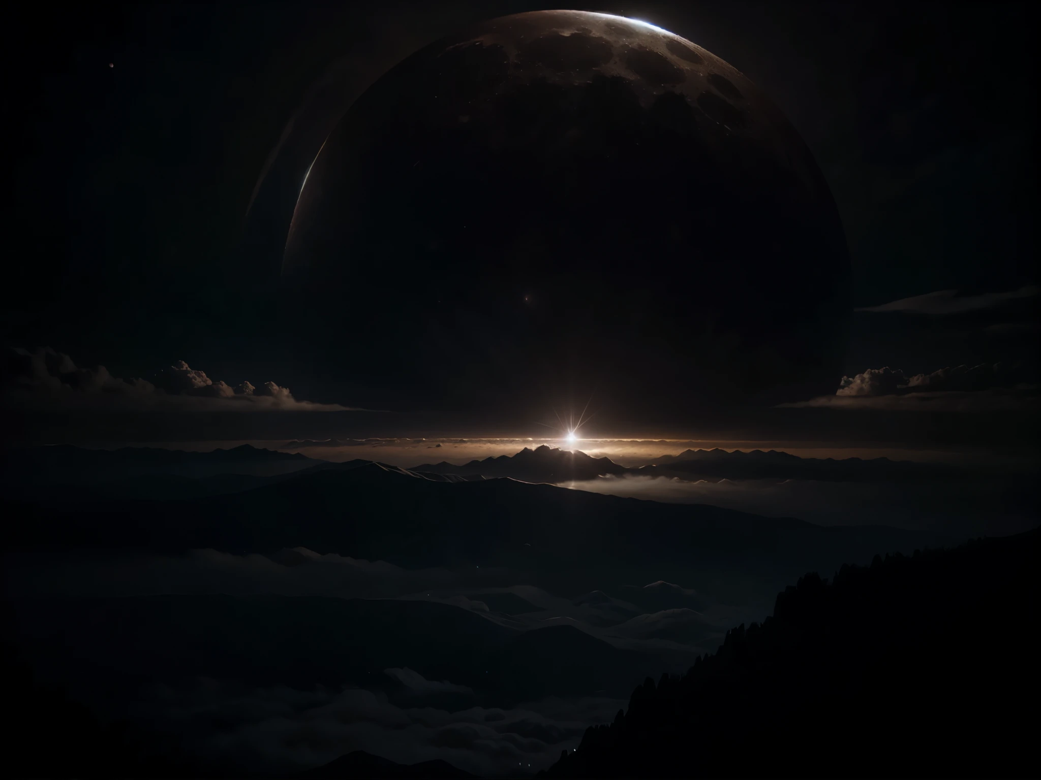 a full moon during a lunar eclipse, a stunning night sky with stars, dramatic clouds, cinematic lighting, realistic digital art, ultra-detailed, 8k, hyperrealistic, photorealistic, beautiful sky, atmospheric, surreal, dramatic, highly detailed, volumetric lighting, chiaroscuro, moody, dark shadows, atmospheric haze, incredible detail, epic scale, breathtaking, cinematic composition