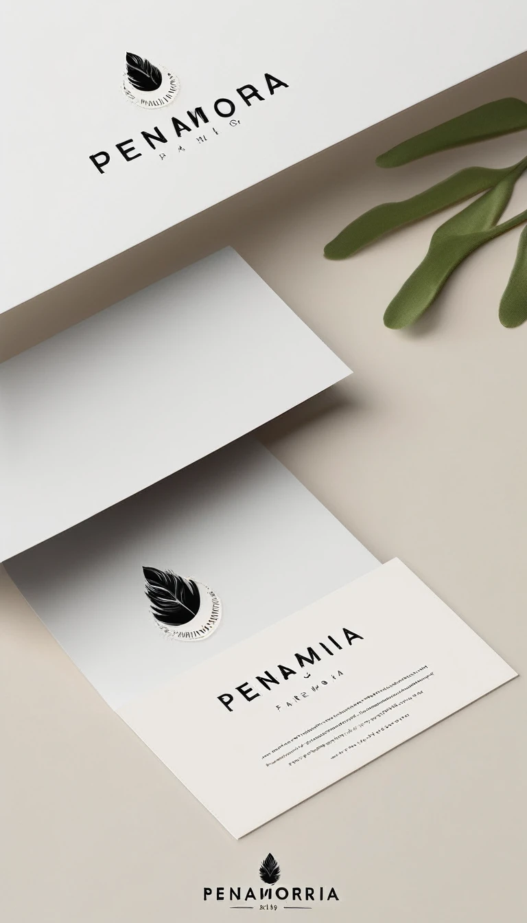 A minimal, modern, simple, cinematic logo design for the brand “Penamemoria". Create a modern, memorable, unique, minimalistic, high-quality,dreamy, fantastic, poetic, masterpiece logo design of a MEMORY FEATHER