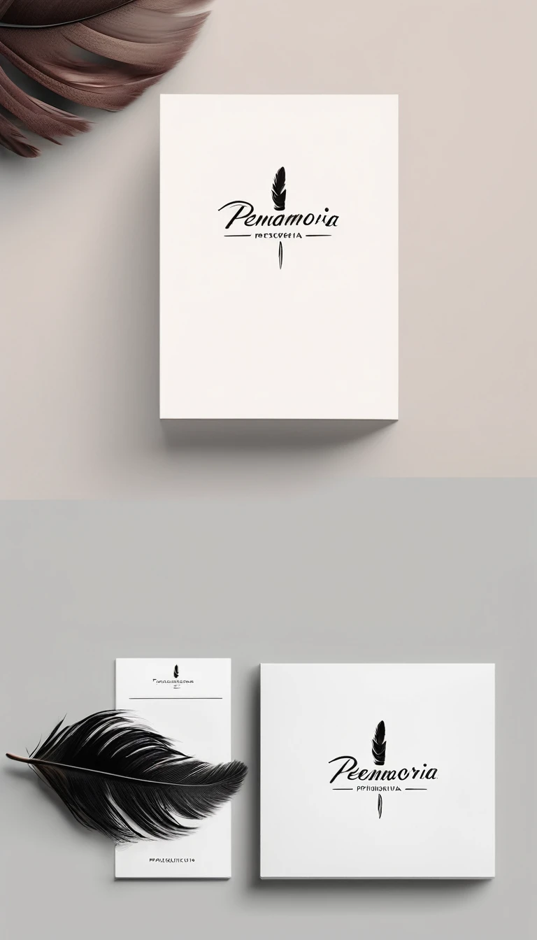 A minimal, modern, simple, cinematic logo design for the brand “Penamemoria". Create a modern, memorable, unique, minimalistic, high-quality,dreamy, fantastic, poetic, masterpiece logo design of a MEMORY FEATHER