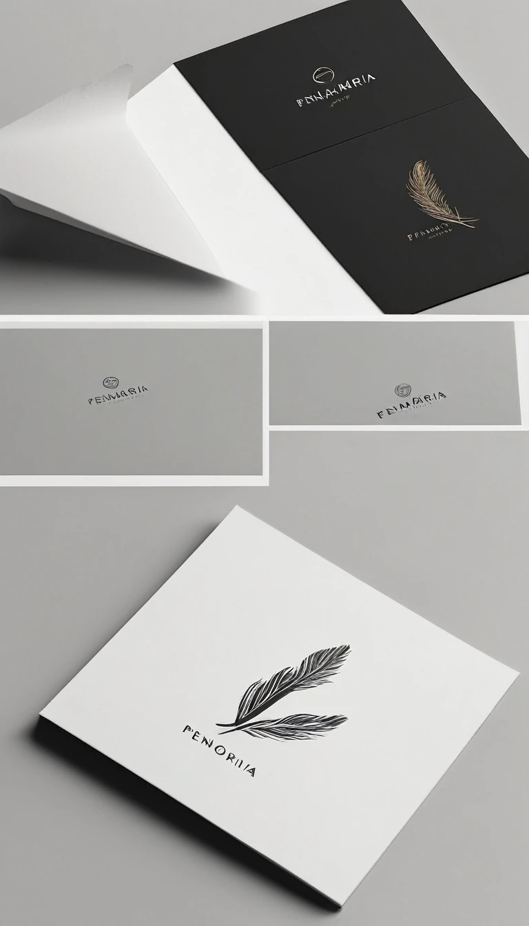 A minimal, modern, simple, cinematic logo design for the brand “Penamemoria". Create a modern, memorable, unique, minimalistic, high-quality,dreamy, fantastic, poetic, masterpiece logo design of a MEMORY FEATHER