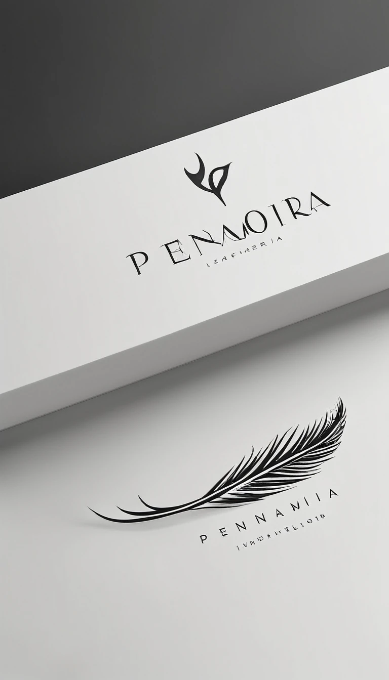 A minimal, modern, simple, cinematic logo design for the brand “Penamemoria". Create a modern, minimalistic, high-quality, logo of a feather with wings that convey a sense of memories and dreams