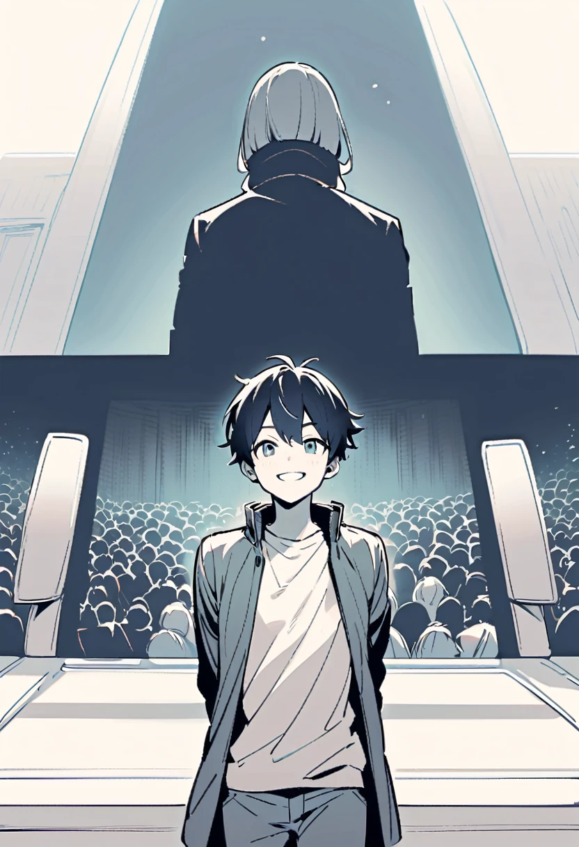 Solitary, View your audience, Smile, a boy, jacket, monochrome, male&#39;center, Lips slightly open, shine, image, shine eyes, Spot Color, Boss, shine eye, Red Theme ,Anime type and high detail
