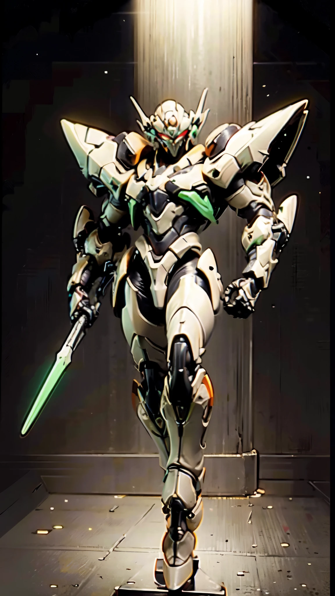 (masterpiece:1.5, best quality:1.5, extremely delicate:1.5), humanoid Mecha, fully enclosed shoulder guards, matching arm and leg guards, full body, full armor, the design balances heavy with agility, (the color scheme is primarily white with red and blue accents, the concept Inspired by Super robot, organic biotech armor, standing, floating high above the futuristic sci-fi city), exquisite and mature art style, (aura effect, energy, glowing eyes, the armor glows), metallic, dramatic, high definition, highres, ultra-detailed, ultra-fine painting, professional, perfect body proportions, anatomically correct, symmetrical face, extremely detailed eyes and face, high quality eyes, creativity, RAW photo, UHD, 32k, Natural light, cinematic lighting, masterpiece-anatomy-perfect