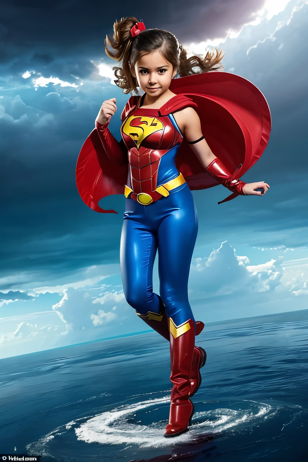 Baby yodah (grogu:1.1), Dress up as captain Marvel ,smile, cute,fantasy scene, skin realistic,ultra realistic,full body,stand in the middle of the frame, (hyperrealism:1.1),(detailed:1.2)