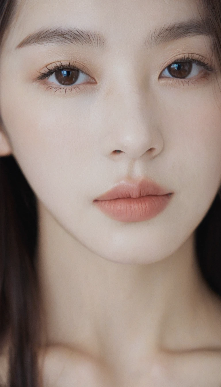 xxmixgirl, Analog Style, Eye focus, Highest quality, (Very detailed skin), Exquisitely beautiful white skin photos, 21 years old, Shortcuts、Perfect Face, Captivating eyes, (Seductive makeup: 1.3), Skin pores, (Bokeh:1.5), Sharp focus, Dappled Lighting, (Backlight), Film Grain, (Very detailed, Exquisitely crafted), 8k, High resolution, Front view, Studio Light, Very detailed顔, fine grain, (double eyelid: 1.4), Aristotle, Brown eyes, (commercial: 1.6), (Seductive makeup), ((White studio background: 2))