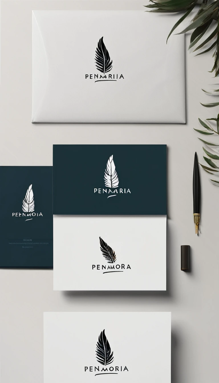 A minimal, modern, simple, cinematic logo design for the brand “Penamemoria". Create a modern, minimalistic, high-quality, logo of a feather-bird