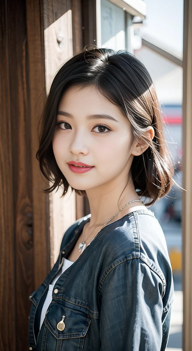 best quality, masterpiece, beautiful and aesthetic, 16K, (HDR:1.4), high contrast, bokeh:1.2, lens flare, (vibrant color:1.4), (muted colors, dim colors, soothing tones:0), cinematic lighting, ambient lighting, sidelighting, Exquisite details and textures, cinematic shot, Warm tone, (Bright and intense:1.2), wide shot, by playai, ultra realistic illustration, siena natural ratio, anime style, a picture from a high angle, a view from above, long Straight black hair with blunt bangs, (a charming smile:1),1 Girl、slender beauty:1.3、Oval face,Phoenix Eyes,Eyebrow, Double eyelids, Long eyelashes, A faint smile, ,Super detail face、Exquisite eyes、Double eyelids、smiling facial expression、(y pose),whole body、brown hair、necklace,Tanned skin、whole body、brown hair、necklace,Tanned skin、、Beautiful brown hair、Beautiful and delicate eyes、Brown eyes、Raise an eyebrow、Bangs to eyebrows、Beautiful brown hair、Beautiful and delicate eyes、Brown eyes、Raise an eyebrow、High Nose、Small nostril、Little mouth、Tempting lips、Mouth slightly open、Beautiful brell body、Oval face,Phoenix Eyes,Eyebrow, Double eyelids, Long eyelashes, A faint smile, jeans, playing Gibson bass guitar, a sexy instam Hot Swiss model, with a tattoo, oversized clevage, Broken Glass effect, no background, stunning, something that even doesn't exist, mythical being, energy, molecular, textures, iridescent and luminescent scales, breathtaking beauty, pure perfection, divine presence, unforgettable, impressive, breathtaking beauty, Volumetric light, auras, rays, vivid colors reflects.
