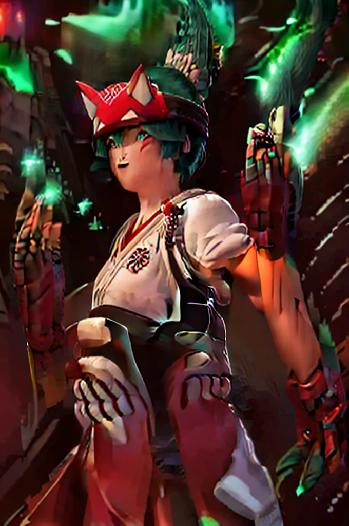 ((Glowing green eyes))), ((mad)), (((Fighting pose))),realistic, realism, photorealism, photo-realistic, high contrast, (photorealistic:1.4), 8k high definition detailed realistic, (best quality, masterpiece:1.2), photon mapping, radiosity, physically-based rendering, best quality, highly detailed, 1girl, owkiriko, green hair:0.6, looks at the viewer, red dress, ((glowing eyes)),