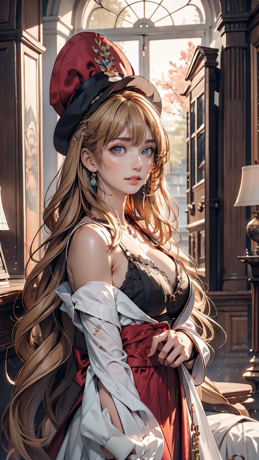 ((最high quality, 8k, masterpiece: 1.3, Ultra HD, high quality, 最high quality, High resolution, realism)) 、Marie Antoinette、Wear a Bourbon dynasty dress、Blonde、Upstyle your hair、Inside the Palace of Versailles in France、Enjoy tea time in a luxurious room