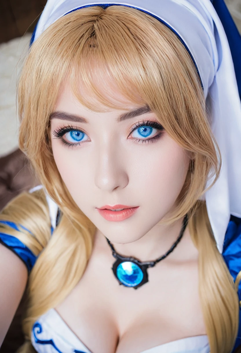 best quality, masterpiece, iamyoung22, 1girl, solo, looking at viewer, cosplay, blue eyes,