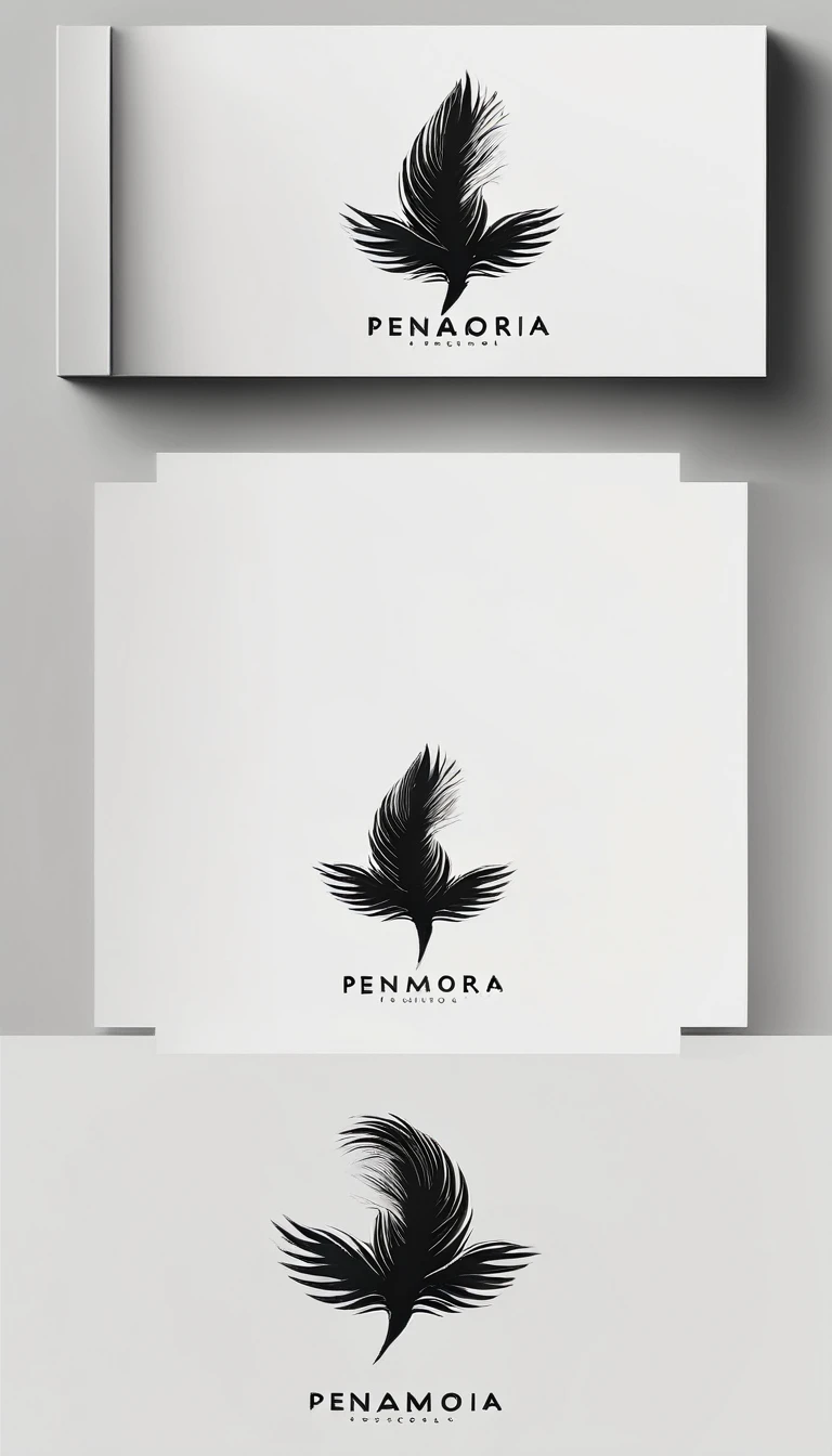 A minimal, modern, simple, cinematic logo design for the brand “Penamemoria". Create a modern, minimalistic, high-quality, logo of a boy-feather