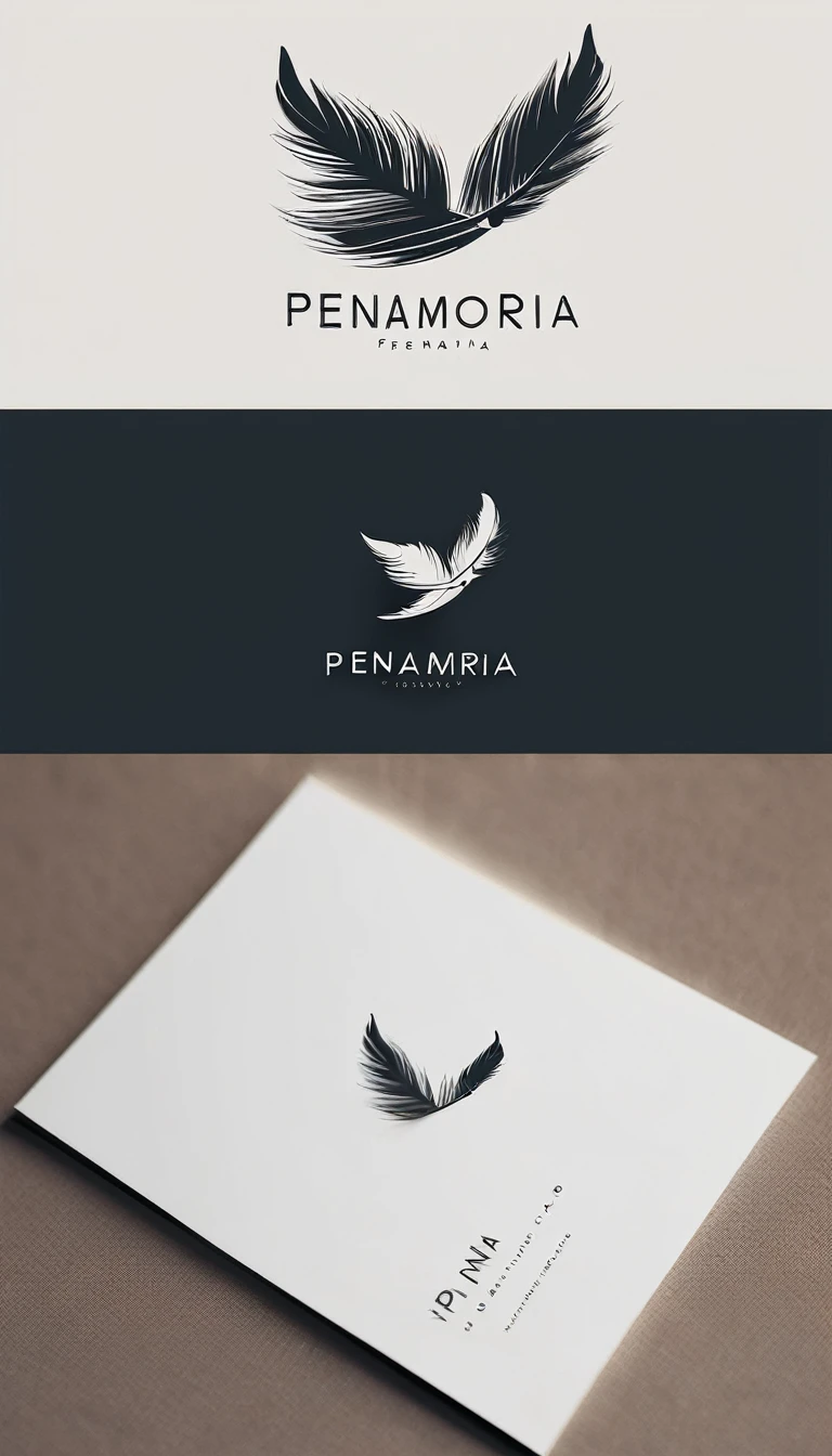 A minimal, modern, simple, cinematic logo design for the brand “Penamemoria". Create a modern, minimalistic, high-quality, logo of a boy-feather