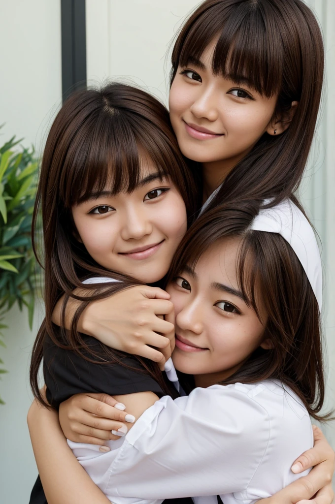 Saiki kusuo hugging a girl with brown hair and bangs, with white skin and a mole under the mouth on the left side
