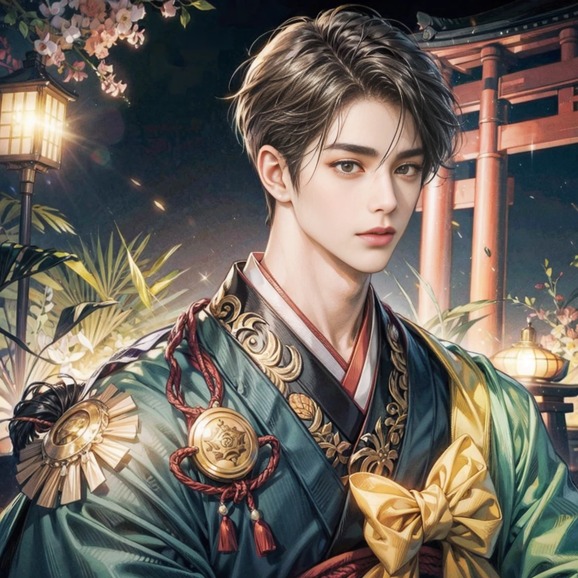 illustration style japanese handsome man male medium hair