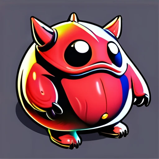 Isometric view, Dark fantasy anime style, stylized digital painting of mean chubby and fat slime - like creature, simple carby shape, white background
