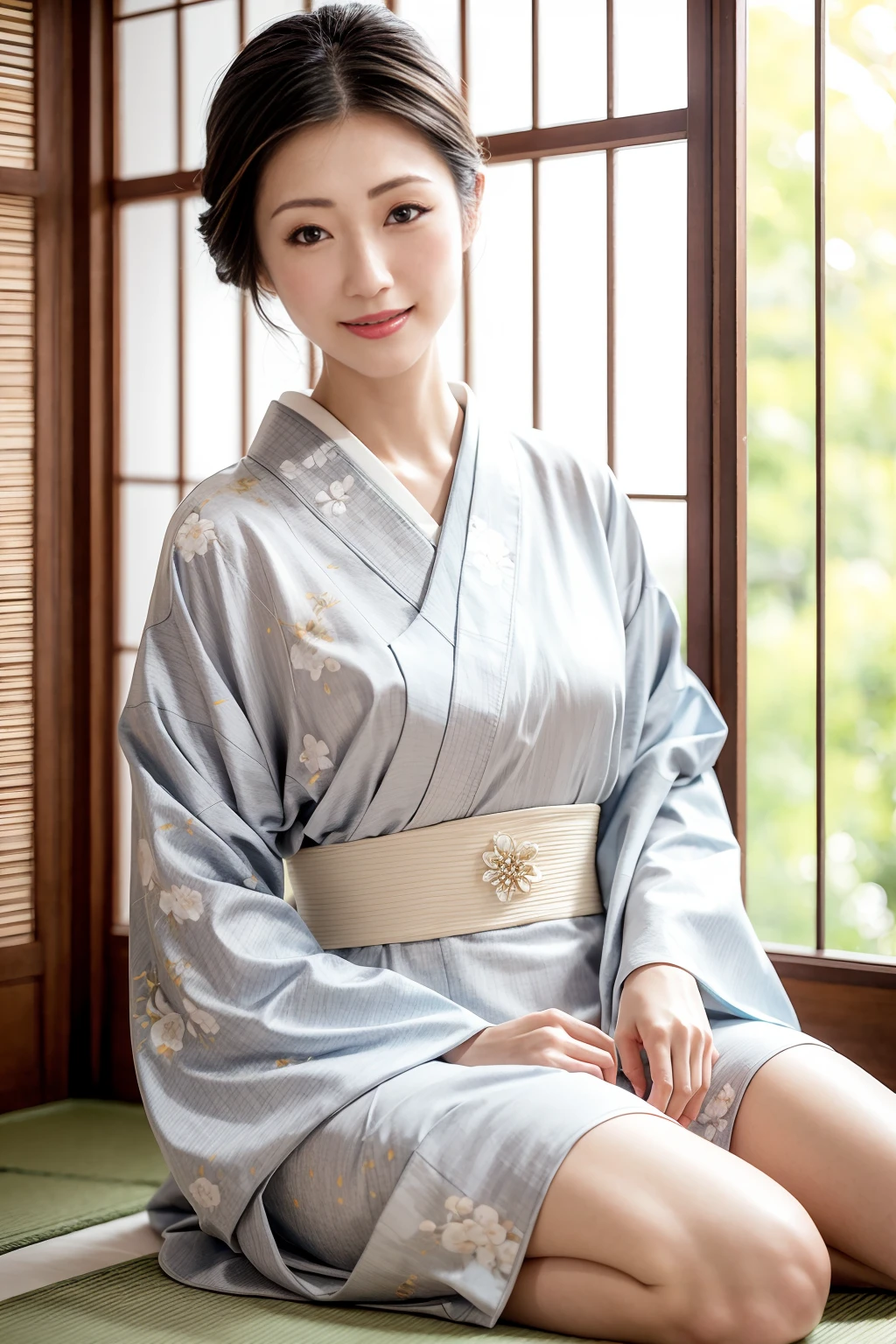 (Highest quality、Tabletop、8k、Best image quality、Award-winning works)、(One beautiful mature woman:1.1)、Mature Face、(The Lady of Shimada Style:1.1)、(Elegant floral kimono:1.2)、(A kimono with a perfect and precise collar:1.2)、Perfect mature woman portrait photo、Glowing Skin、Standing Elegantly、(Blurred elegant and exquisite perfect Japanese style room background:1.3)、(The most natural and perfect tidy Japanese style room background:1.2)、Glowing White Skin、Very white skin、(Accentuate your body lines:1.1)、(The most graceful posture:1.2)、(Large Breasts:1.2)、A perfect smile、Perfect beautiful glossy lips、(Accurate anatomy:1.1)、(A perfect and elegant kimono:1.1)、(Standing with good posture:1.1)、Face close-up