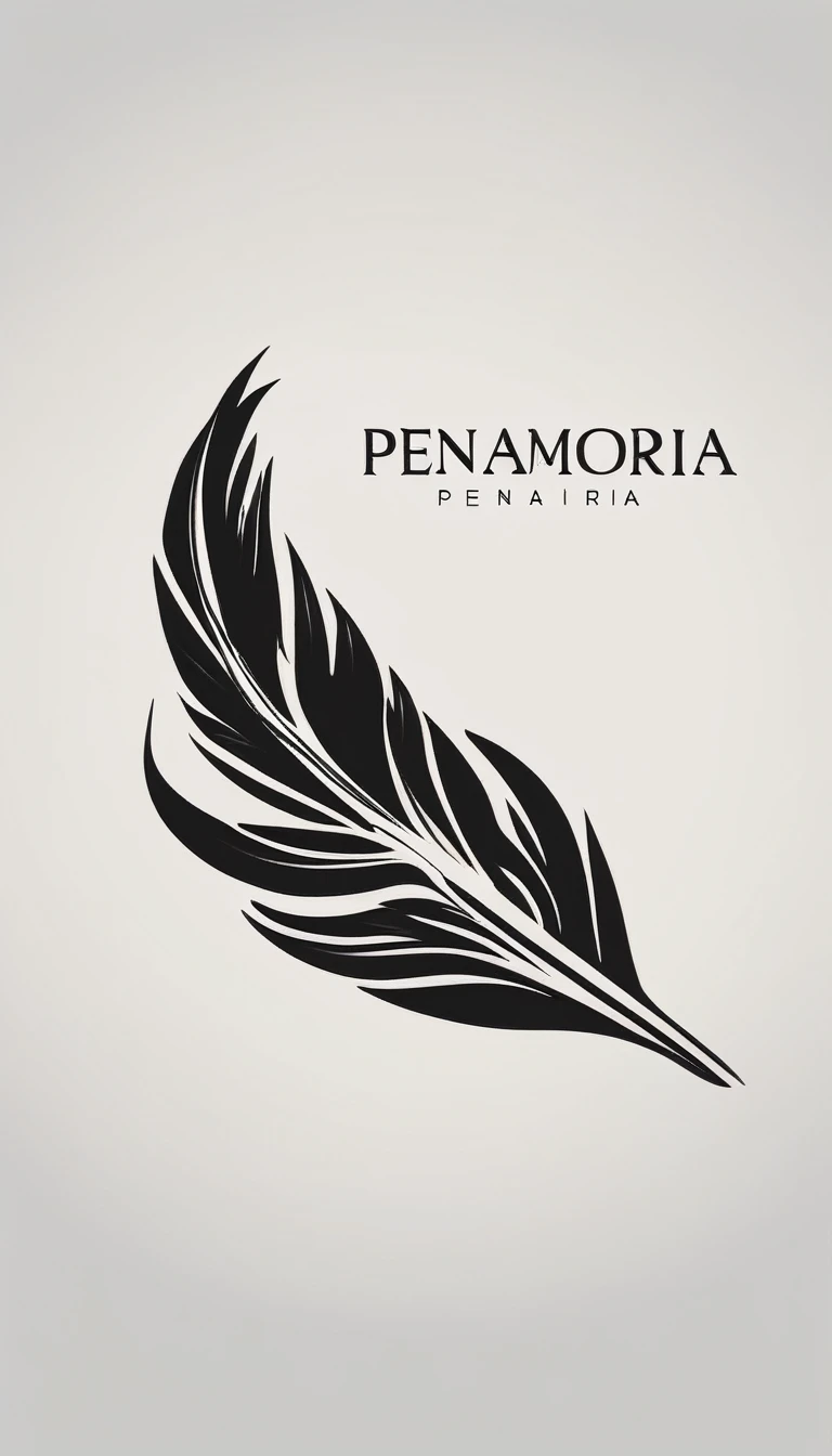 A minimal, modern, simple, cinematic logo design for the brand “Penamemoria". Create a modern, minimalistic, high-quality, logo of a feather-bird