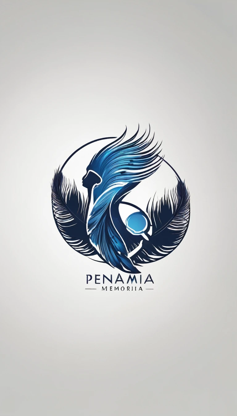 Create a minimal, modern, simple, inspirational, memorable, dream like logo design of a boy and a feather for the brand “Penamemoria".
