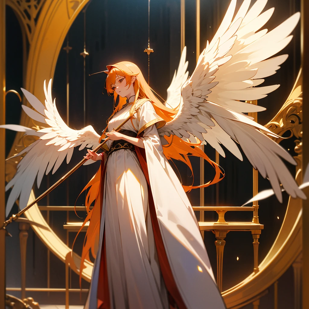 high resolution、The Archangel motif、A dignified, elegant and refined adult woman。Long hair、Large white angel wings、。Orange image。
Standing、Hall々It is said that。
like medieval europe、Fantasy、美Shii、god々Shii。Musical instrument in hand（rap）have