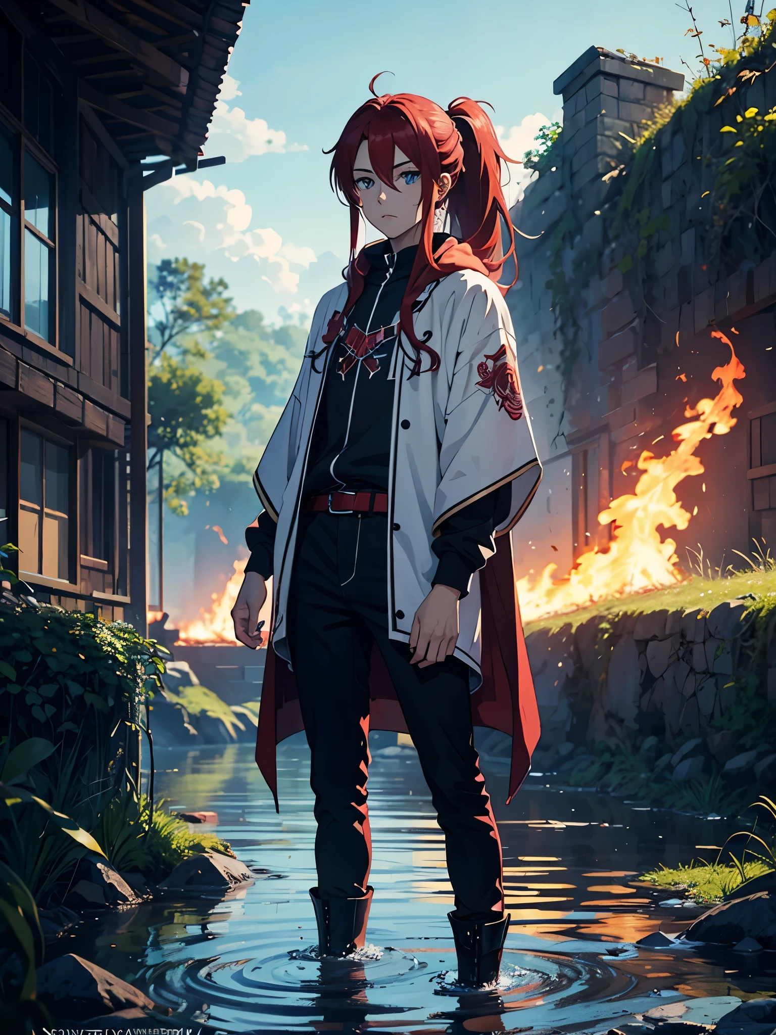 Mehr anime. Zopf. Ponytail. More anime style. blue flames. 2d. flatter. anime style. Viking clothing. soft. More anime. Standing in a lake. More anime. More 2d. Clean. More anime. 2d. Glow. Red hair. More anime. male. Long hair. long red hair. boy, vikings. red hair. Blue eyes. fire. 