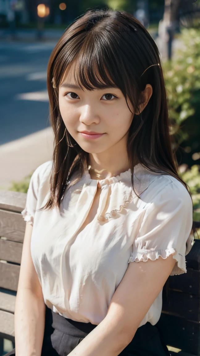 ((from below:1.5)), ((whole body:1.5)), (ultra detailed), (masterpiece), (best quality), Highest quality, Realistic, Surreal, Highest quality, Extremely detailed CG, Very delicate and beautiful, 16K wallpaper, High resolution, 1 Girl, 38歳の日本people女性, (small eyes:1.5), ((Two very small moles on my right cheek:1.5)), (Skin dents), Medium Chest, (Professional Lighting), (University campus at night), people々, Long Hair, (bangs:1.5), ((blouse:1.5)), (I wore it:0.8), Nice, bloom, Floating Hair, (Dynamic pose:0.6), BREAK 夜, bench, Sitting, Spread your legs, (Shy Smile:1.2), Thin lips, slim, (Highly detailed face), (Highly detailed facial expressions), (Face the front completely:1.5), ((Looking into the camera:1.5)), Slender body, Large file size,