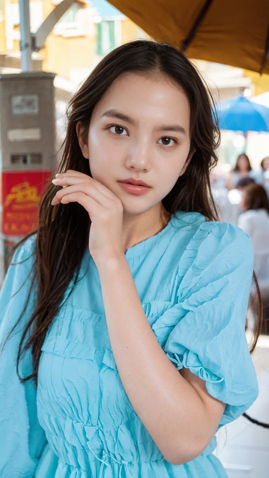 (masterpiece), (Highest quality), (Very detailed),(Disheveled Hair),(shape), (One Girl), (Summer clothes), Are standing, Fashion Model, View your audience, (interview), (Beach),Beautiful details, Delicate and beautiful face, floating,(High saturation),(Colorful splashes),Colorful bubbles,(The Shining), Focus on the face, Hair Ring, Floating Flowers, Floating Hair, (The Shining), Best lighting, Best Shadow,