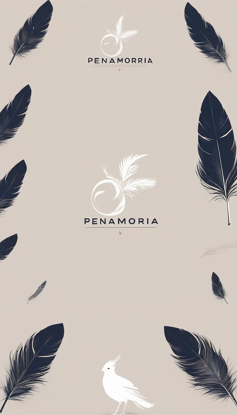 A minimal, modern, simple, cinematic logo design for the brand “Penamemoria". Create a modern, minimalistic, high-quality, logo of a boy-feather