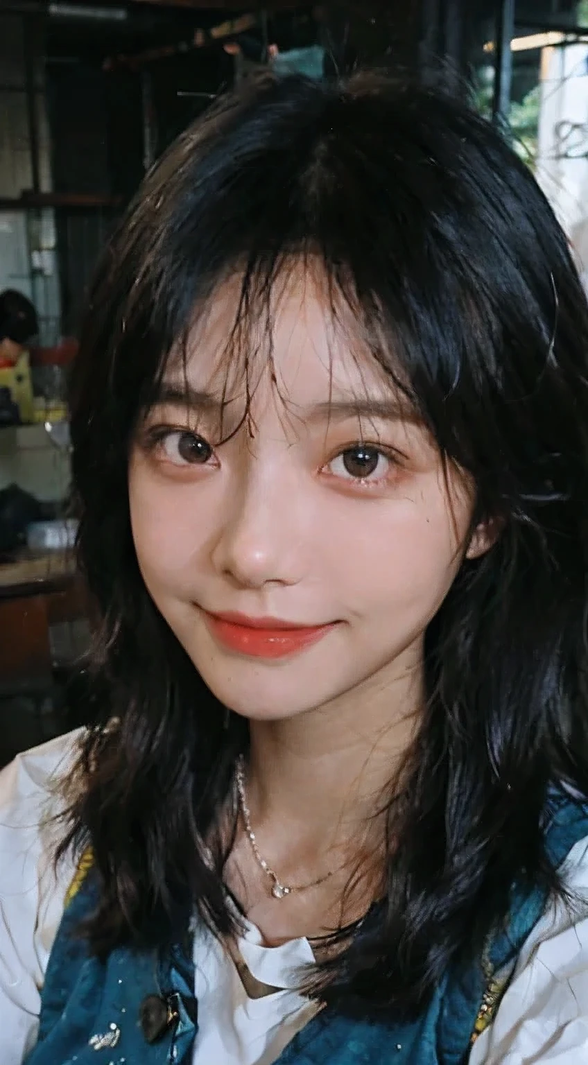 Best quality， Ultra-high resolution， （Realistically：1.4），（（Medium Length Hair））），：1.2， Background blur， Bokeh：1.2， photography oF， （RAW photos：1.2）， （Realistically：1.4）， （masterpiece：1.3）， （Intricate details：1.2）， 1 Girl， solo， Japanese Girls， delicexisted， beautiFuldetails， （Delicate eyes）， （detailedFacialFeexistures）， ， （（（Small Breasts）））， Firming skin， （Watching_exist_peeping exist the viewer）， from_front， （emaciated）， （Best quality：1.4）， （Ultra-high resolution：1.2）， cinemexistric light， （Extreme detail illustrexistion）， （Lip gloss， Best quality， Ultra-high resolution， depth oF Fields， Caustics， Wide lighting， nexisturalshadow， 85 mm， F/1.4， iso 200， 1/160 sec：0.75），1 Girl， solo， （（（Blue vest）））Smile， Uniforms， Necklace，