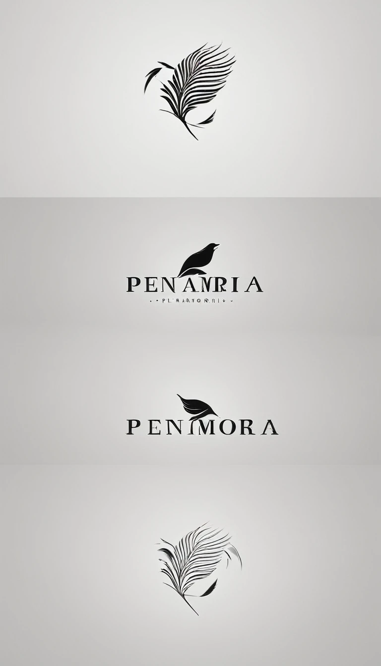 A minimal, modern, simple, cinematic logo design for the brand “Penamemoria". Create a modern, minimalistic, high-quality, masterpiece, fantastic, poetic feather that symbolizes dreams and stories.