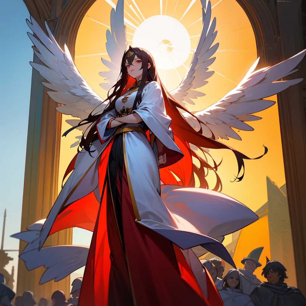 high resolution、The Archangel motif、A dignified, elegant and refined adult woman。Angel of beauty。
Long hair、Red with large white angel wings、Image of tea。
Standing、Hall々It is said that。
like medieval europe、Fantasy、美Shii、god々Shii。image of the sun。
