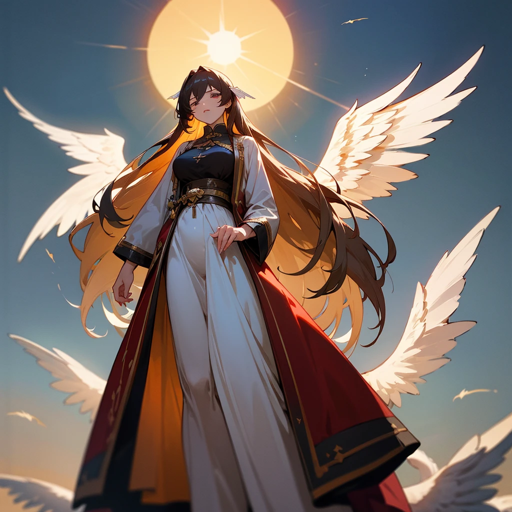high resolution、The Archangel motif、A dignified, elegant and refined adult woman。Angel of beauty。
Long hair、Red with large white angel wings、Image of tea。
Standing、Hall々It is said that。
like medieval europe、Fantasy、美Shii、god々Shii。image of the sun。