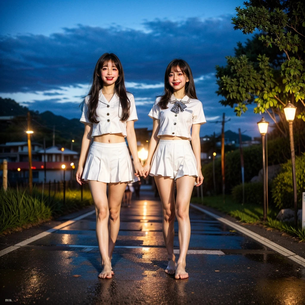 Masterpiece of ProfessionalPhoto ((ExtremelyDetailed (12 PICHIPICHI KAWAII Girls Floating in The Air in a row:1.37) in WHITE at Dusk Enoshima Beach)), {(Standing Full Body:1.2)|(from below:1.2)|Detailed KAWAII face}, Different types of hair colors, {(skinny(school swimwear))|(SchoolUniform)with Skinny AthleticShorts}, {(Corrected Childish hand)|Hidden hand|Different types of breasts|(Clearly Visible the shape of Butt)}, Joyful Expressions LifeLike Rendering, Detailed clothing texture, PerfectLighting, (Dazzling Horizon Visible through ThighGap), (Starry IridescentParticles:1.22) ColorfulClouds