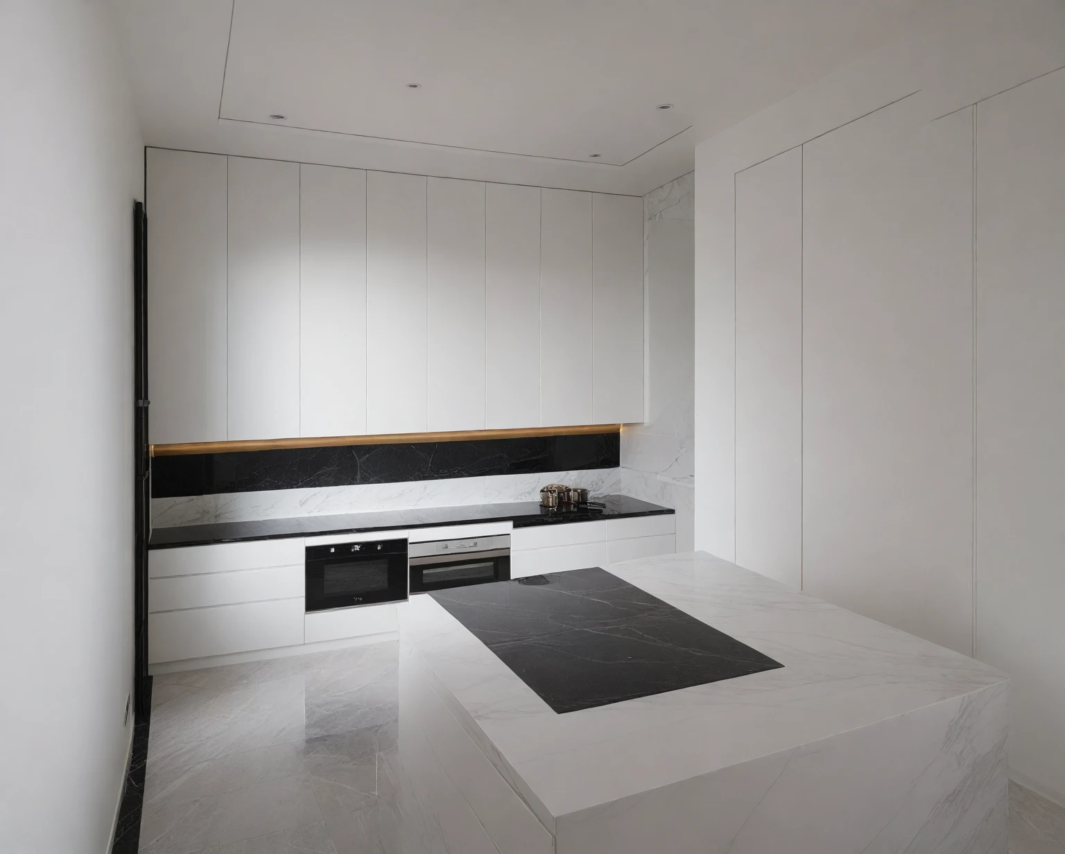 Raw photo,Masterpiece, high quality, best quality, authentic, super detail,
indoors, interior , ((bedroom :1.3)), modern style, daylight, (WHITE WALL),luxury, marble tile floor, fridge, black stone counter top