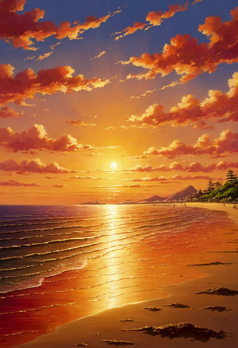 Ghibli　Sunset on the beach　horizontal line