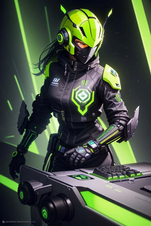 1. Masterpiece Gamer Bee: This intricate piece showcases a single gamer, enveloped in a sleek uniform of green and yellow hues. His helmet, concealing half of his face, boasts a 1.5:1 ratio of detail, highlighting the cyberpunk style. The background is meticulously crafted, filled with neon lights and detailed circuitry, creating a vibrant and futuristic landscape. The keyboard-shaped gauntlets are highly detailed, with every key carefully carved. The view is one-eyed, drawing attention to the gamer's intense focus, captured in high resolution, presenting an 8K wallpaper worthy of any display. The graphics