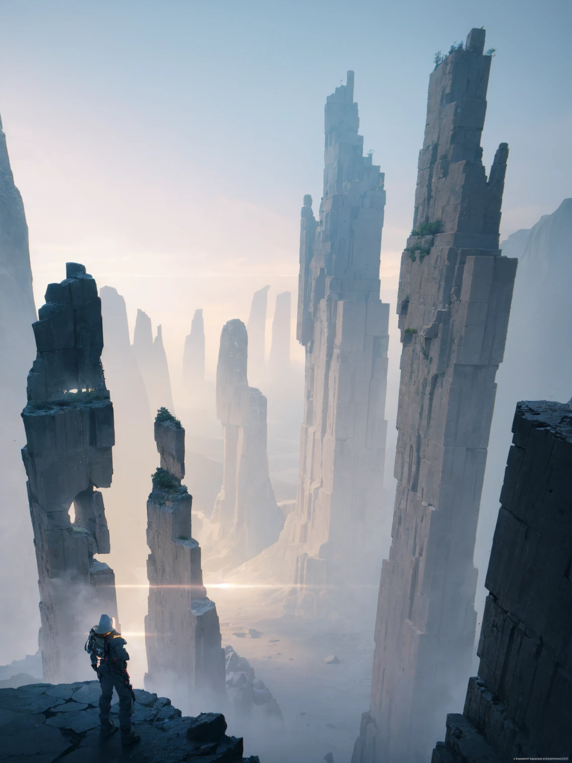 a cliff overlooking a waterfall, several arch-shaped stones at the top, matte painting 8k, matte paint 8K, vertical wallpaper 8K, vertical wallpaper 8K, vertical wallpaper 4K, vertical wallpaper 4K, lost series, realistic fantasy rendering, digital painting with 8K resolution, digital painting with 8K resolution,  Jessica Rossier fantasy art, 4K rendered matte paint, 3D rendered matte paint  
