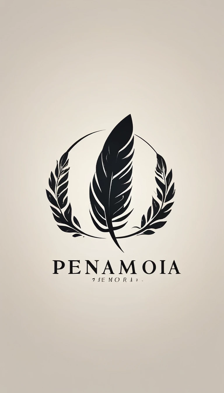 A minimal, modern, simple, cinematic logo design for the brand “Penamemoria". Create a modern, minimalistic, high-quality, masterpiece, fantastic, poetic feather that symbolizes dreams and stories.
