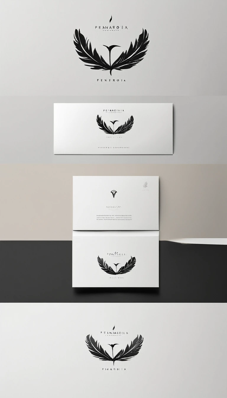 A minimal, modern, simple, cinematic logo design for the brand “Penamemoria". Create a modern, minimalistic, high-quality, masterpiece, fantastic, poetic feather that symbolizes dreams and stories.
