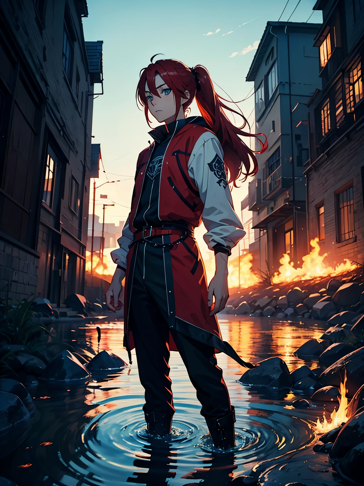 Mehr anime. Zopf. Ponytail. More anime style. blue flames. 2d. flatter. anime style. Viking clothing. soft. More anime. Standing in a lake. More anime. More 2d. Clean. More anime. 2d. Glow. Red hair. More anime. male. Long hair. long red hair. boy, vikings. red hair. Blue eyes. fire. 