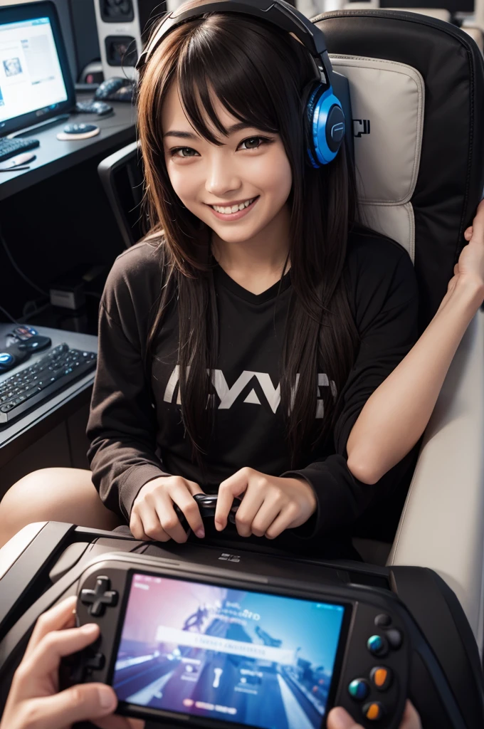  gamer, smiling and playing 