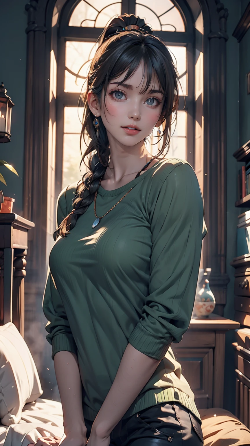 anime, High resolution, Woman close up ((Red braided low ponytail hair)) and (((the most beautiful Green eyes))) in (((Blue clothes))), (((determined)), 8k, Unreal EnGine 5, オクタンレンダリンG, Cute, GamanG, Yoon Gonji, G.To, Gosonjak, Schloop, Severe, Dorm, Noah, trendinG on pixiv, Fan Box, Sketch, masterpiece, Detailed face, smooth soft skin, biG dreamy eyes, beautiful intricate colored hair, Symmetric, anime wide eyes, soft liGhtinG, Concept Art, diGital paintinG,