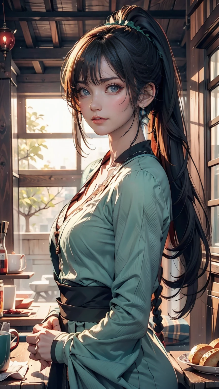 anime, High resolution, Woman close up ((Red braided low ponytail hair)) and (((the most beautiful Green eyes))) in (((Blue clothes))), (((determined)), 8k, Unreal EnGine 5, オクタンレンダリンG, Cute, GamanG, Yoon Gonji, G.To, Gosonjak, Schloop, Severe, Dorm, Noah, trendinG on pixiv, Fan Box, Sketch, masterpiece, Detailed face, smooth soft skin, biG dreamy eyes, beautiful intricate colored hair, Symmetric, anime wide eyes, soft liGhtinG, Concept Art, diGital paintinG, 