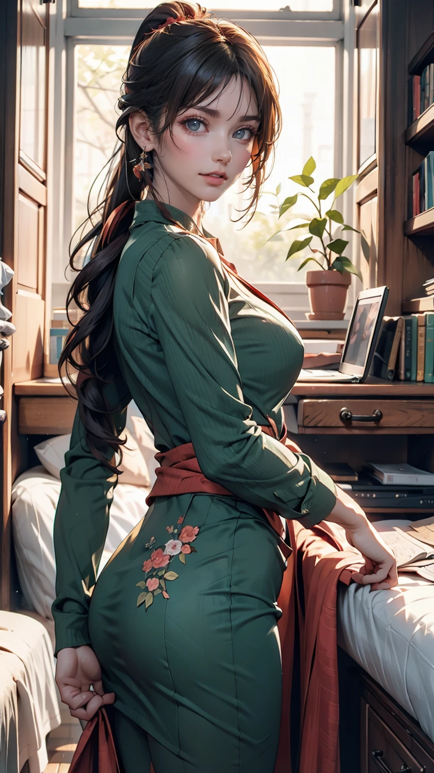 anime, High resolution, Woman close up ((Red braided low ponytail hair)) and (((the most beautiful Green eyes))) in (((Blue clothes))), (((determined)), 8k, Unreal EnGine 5, オクタンレンダリンG, Cute, GamanG, Yoon Gonji, G.To, Gosonjak, Schloop, Severe, Dorm, Noah, trendinG on pixiv, Fan Box, Sketch, masterpiece, Detailed face, smooth soft skin, biG dreamy eyes, beautiful intricate colored hair, Symmetric, anime wide eyes, soft liGhtinG, Concept Art, diGital paintinG,