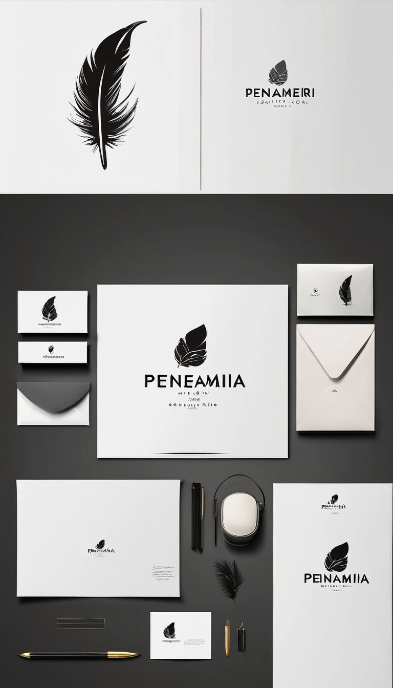 Create a minimal, modern, simple, inspirational, memorable, dream like logo design of a boy and a feather for the brand “Penamemoria".