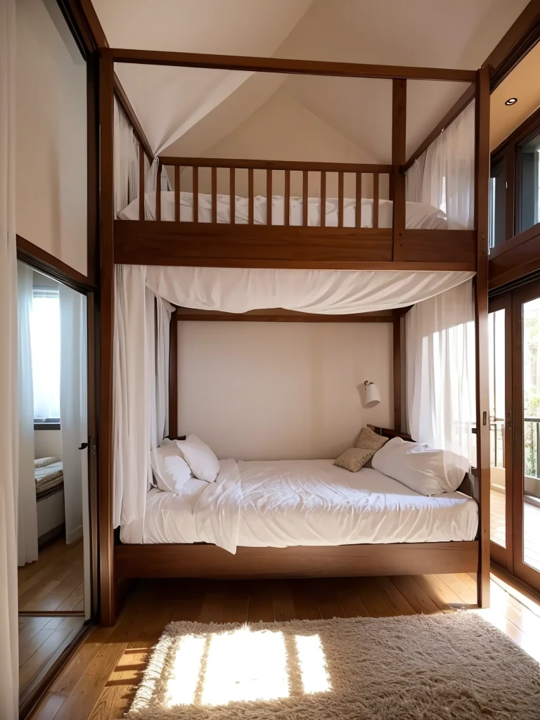Bedroom of a bunglow, it's on 1st floor, it has a huge canopy bed, sliding doors, balcony outside with walls instead of grill ((huge bed)), ((huge room))