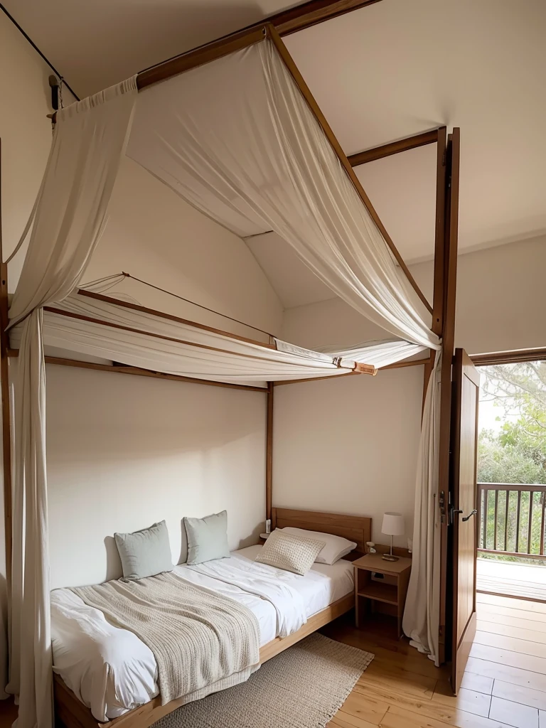 Bedroom of a bunglow, it's on 1st floor, it has a huge canopy bed, sliding doors, balcony outside with walls instead of grill ((huge bed)), ((huge room))