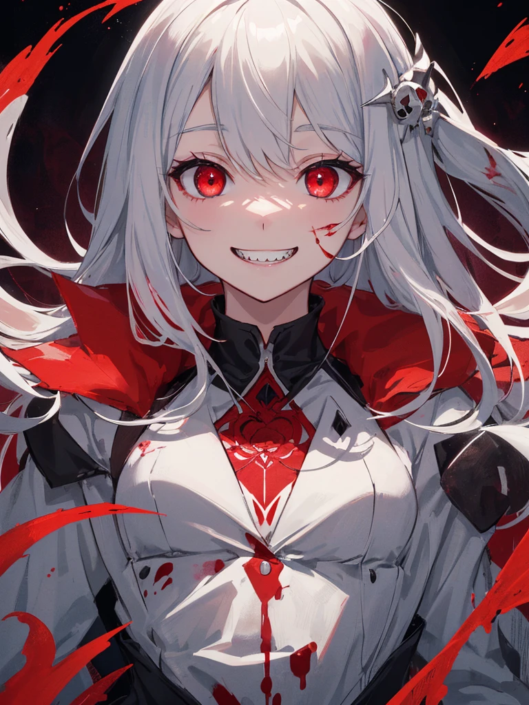 anime girl con Bright red eyes and a scary face, 邪悪なsmile y ojos brillantes, with Bright red eyes, con Bright red eyes, With bright eyes, Red eyesが輝いている, Portrait Gapmoe Yandere Grimdark, Bright eyes and mouth, Gap Moe Yandere Grimdark, 邪悪なsmile, 明るくShinedevilの目, Bright red eyes, Anime Monster Girl , score_9, score_8_superior, score_7_superior, score_6_superior,Insanity,score_9,Insanity,score_9,One girl,alone,Long Hair,View your viewers,smile,Red eyes,Gray Hair,teeth,Grin,Blood,Shine,Shine eyes,skull, (Highest quality,4K,High resolution,masterpiece:1.2),Very detailed,(masterpiece: 1.2, Highest quality),Long black hair, (Best lighting, とても繊細でbeautiful), (Best lighting, とても繊細でbeautiful), (Beautifully detailed face), (Eyes and face with attention to detail: 1.2), , Dynamic Lighting, edgClussy_Female exe, Exe, teeth, Horror (theme), Red eyes, smile, sharp teeth, Shine, dark, Blood, tongue, Grin, Shine eyes, evil smile,Dark fantasy, (Young girl, Little Beast, One Girl, alone, クレイジーなsmile, Pale skin, ((Big tattoos all over the body)), Gray Hair, Red glowing eyes, Dynamic Angle, 吸Blood鬼), ( Get a 吸Blood鬼 castle in the background), (Red Moon, Red Sky), pointed_ear, teeth, devil'wing, devil horns, 顔にBloodがついていた., Bloodの雨, Bloodの霧, (Written boundary depth), High Contrast, (Bloodしぶき: 1.4), Cowboy Shot, whole body,,Spooky altar background,Dark fantasy,Red color scheme,Ominous atmosphere,Eye-catching,Storytelling,anatomy,Anime Style,Concept Art,beautiful細部までこだわった顔と (((Red eyes ))),A terrifying ritual ,devilの儀式,Premature death,Misconduct,クレイジーなsmile,Scythe Face,Girl Monster, beautiful, Delicate facial features, Sharp Eye, Sharp Fangs, Pale skin, Thick chain, dark背景, Cinema Lighting, Dramatic Shadows, Gothic style, Gloomy atmosphere, Dark fantasy, One Girl, , Please open your mouth wide, 口を開けてteethをむき出しにする,獣のような鋭いteeth, Wide lips, very wide mouth, Vermilion cheeks, ,(Bloodしぶき:1.4),怖いsmile, smile,Fallen angel design, ねじれたsmile、Bloodまみれの、頭からの出Blood,,、Bloodしぶき、,(Bloodしぶき:1.4),Crossbones, skull,Horrorスタイル, ((Fantasy Fallen Angel Costume)), ((Flowing black hair)), ,(Bloodしぶき:1.4),Female curves, Sexy flat stomach, Perfect hands, Perfect anime face, ((White ta Dress)), Are standing, ((邪悪なsmile)), ,(Bloodしぶき:1.4), Steam circulates, Moonlight Illumination, night lighting, disaster々新しいdevilの角,,(Bloodしぶき:1.6),アニメFallen angel design, ねじれたsmile、Bloodまみれの、頭からの出Blood,,、Bloodしぶき、,(Bloodしぶき:1.4),Crossbones, skull,Gothic architecture、Western architecture、Fantasy World、,Victorian cities, Skeleton Gas Light,