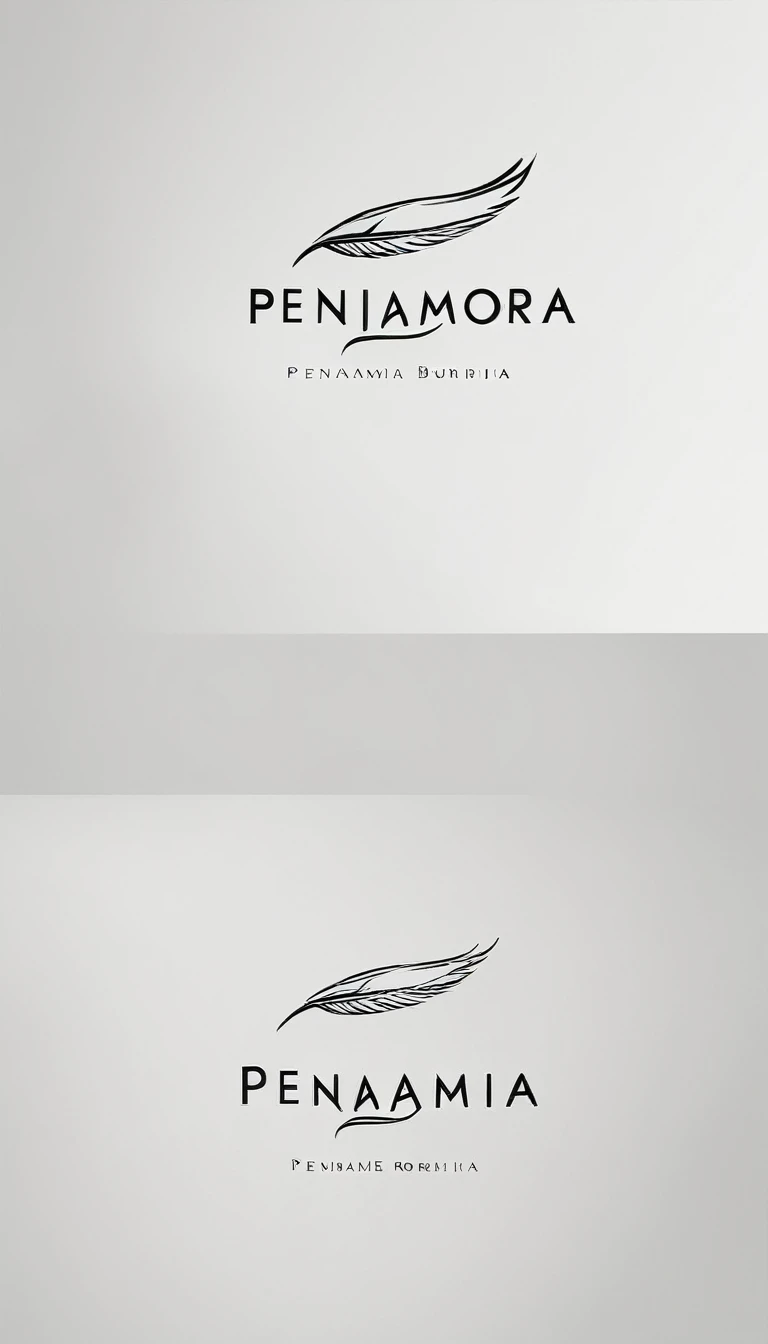 A minimal, modern, simple, cinematic logo design for the brand “Penamemoria". Create a modern, minimalistic, high-quality, logo of a feather-bird