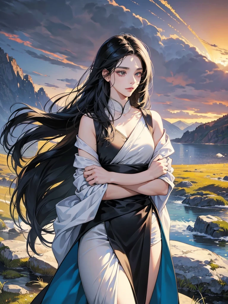 Female, 24 years old, beautiful, cute, long black hair., Male, 24 years old, black hair, handsome, cool. , Looking at the face, showing love ,Wrap your arms around your waist. ,4K ,realistic , 8k ,sharp ,natural scenery background