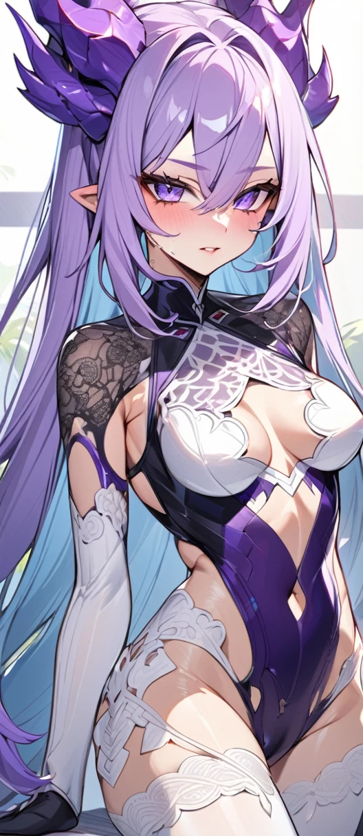 Female character: Purple Dragon Girl,design,Sexually interesting,White lace cutout,Super tight sexy